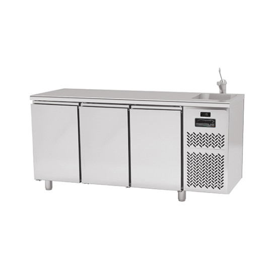 3 Doors Refrigerated counter PLUS 700 with Sink PPCL703ANFL with Worktop