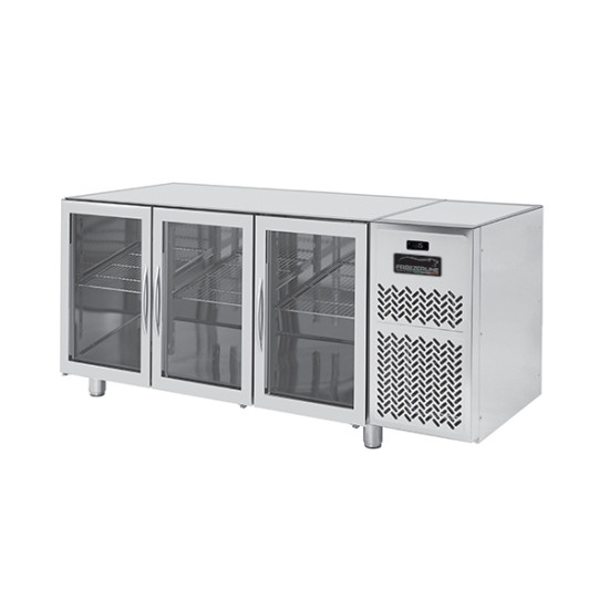 3 Glass Doors 700 Stainless Steel Chiller Counter PPCT703ANGLSPFL No Worktop